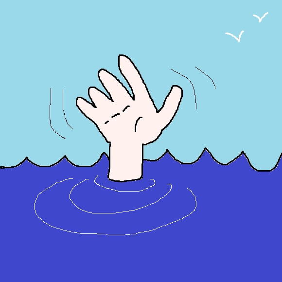 Une main qui appelle  l'aide dans la mer